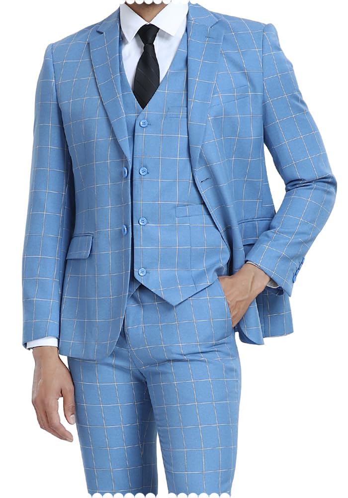 Men's Suits 3 Piece Slim Fit Dress Tuxedo for Men Two Button Solid Jacket Vest Pants Set