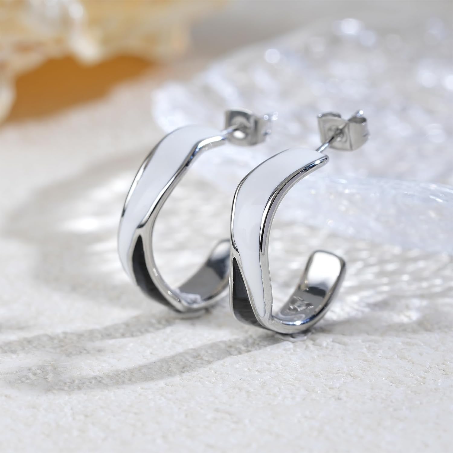 Two Tone Enamel Hoop Earrings for Women C-Shaped Earrings Colorful Enamel Jewelry Christmas Gift for Wife Girlfriend - Image 7