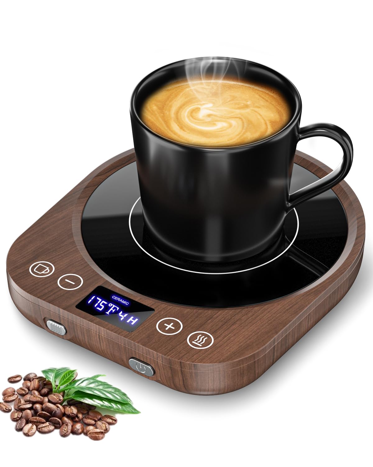 Coffee Mug Warmer, Coffee Cup Warmer for Desk Upgrade Gravity-Induction Mug Warmer with 9 Temperature Settings Smart Cup Warmer with 4H Auto Shut Off and 1-9 Hour Timer for Home & Office(Wood)