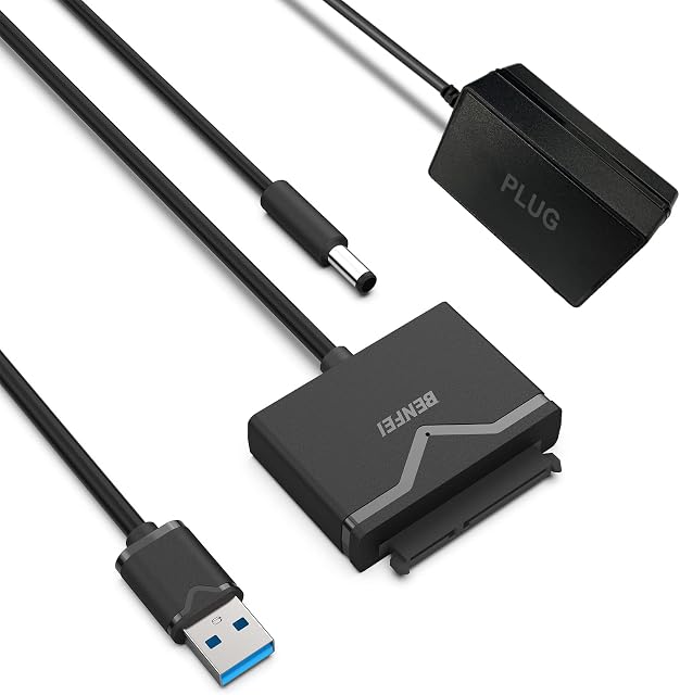 BENFEI SATA to USB 3.0 Cable, USB 3.0 to SATA III Hard Drive Adapter Compatible for 2.5 3.5 Inch HDD/SSD Hard Drive Disk with 12V/2A Power Adapter, Support UASP