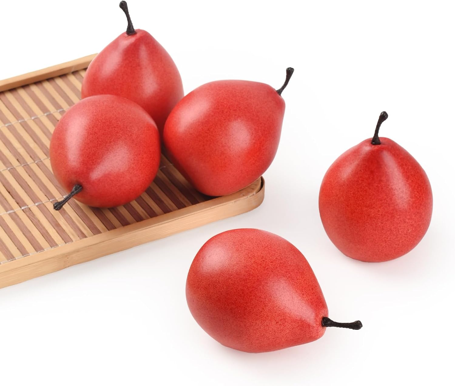 Artificial Pears Red, 6 Pcs Simulation Pears Fake Fruits for Home Kitchen Fruit Model Cabinet Decor Photography Props