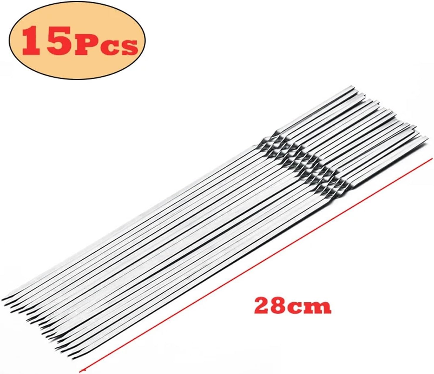 BBQ 10/15Pcs Stainless Steel Skewer Reusable BBQ Kebab Skewers for Outdoor Camping Picnic Tools Cooking Tools Accessories(28cm-15pcs)