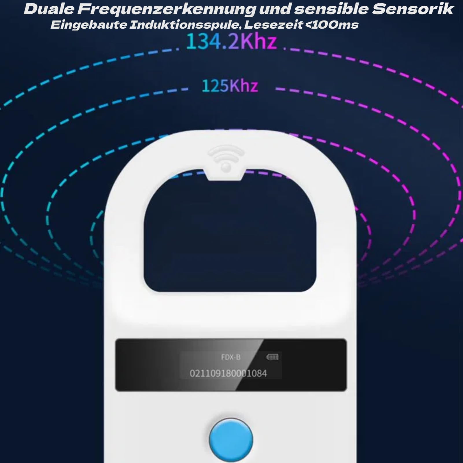 Akozon Scanner de Puces pour Animaux de Compagnie, Lecteur de Reconnaissance d'affichage Haute luminosité, Lecteur 3,7 V, pour Chiens, Chevaux, Chats, Cochons, étiquettes