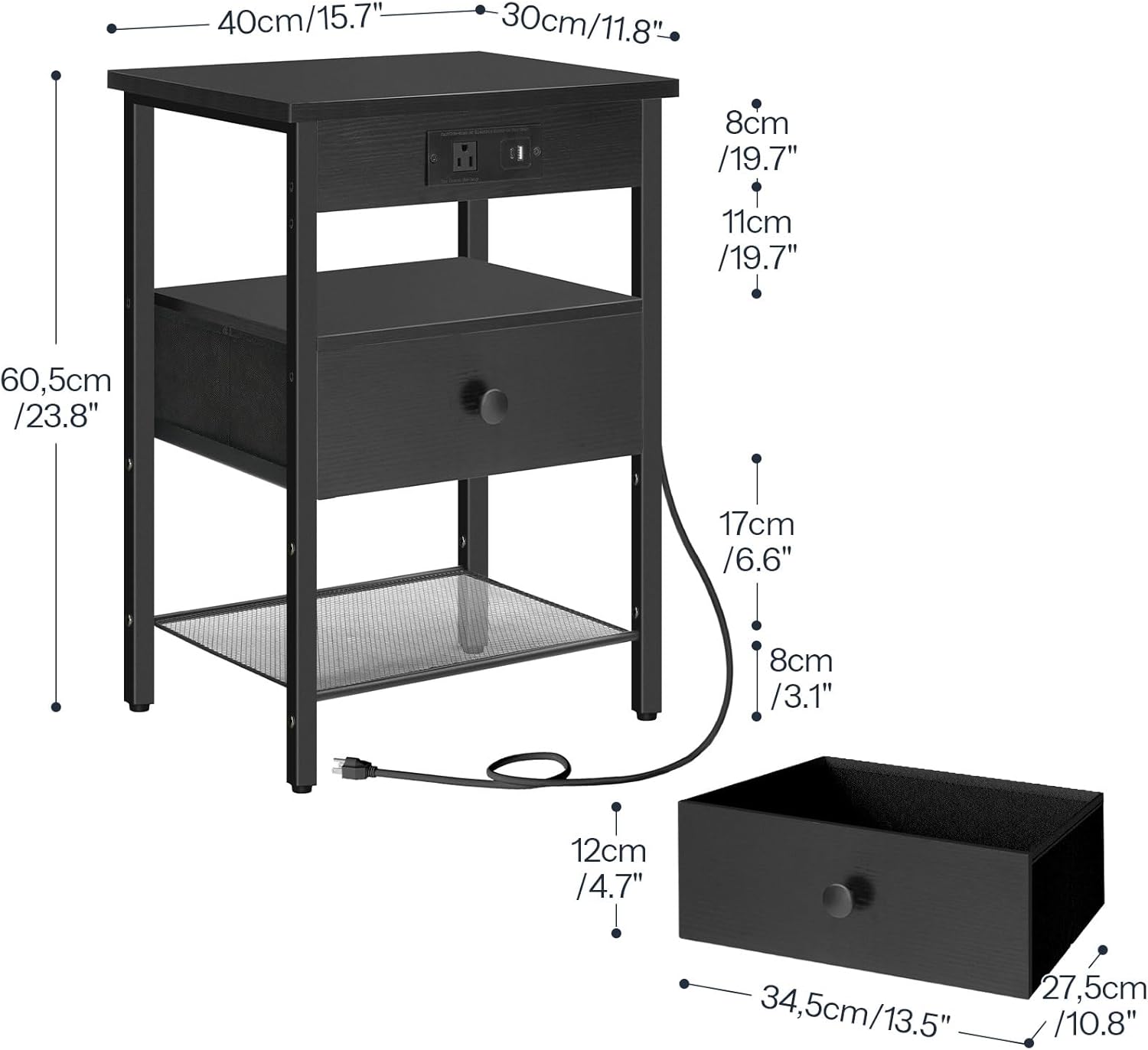 HOOBRO Nightstand with Charging Station and LED End Table Bundles, Bedside Table with LED Lights and Fabric Drawers, Small Night Stand for Bedroom BB118UDBZ01-BB209UDBZ01