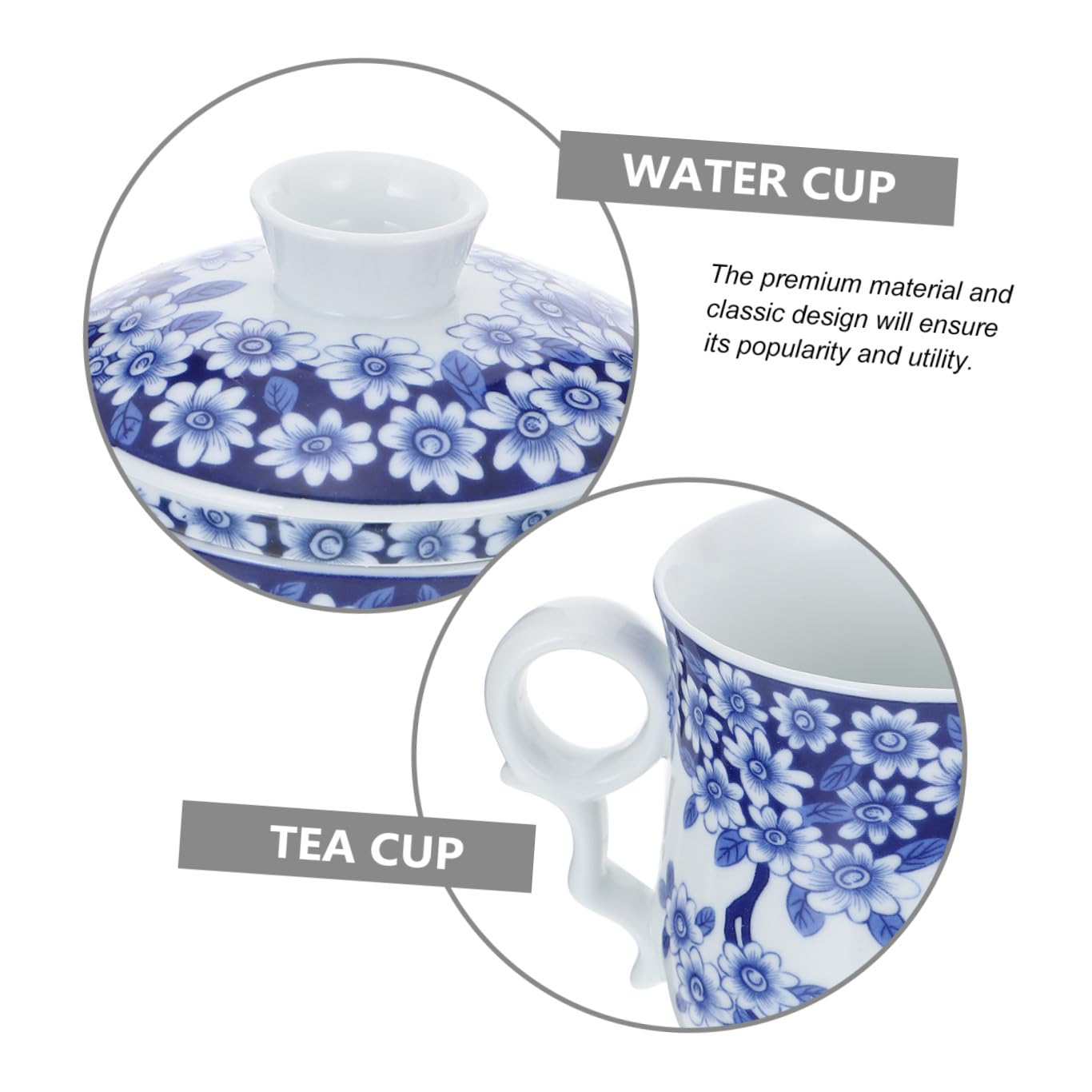 Tasse à Thé en Porcelaine Chinoise Bleue 1 Pièce en Céramique | Couvercle Filtrant Inclus, Surface Lisse, Poignée Anti-brûlure, Usage Bureau