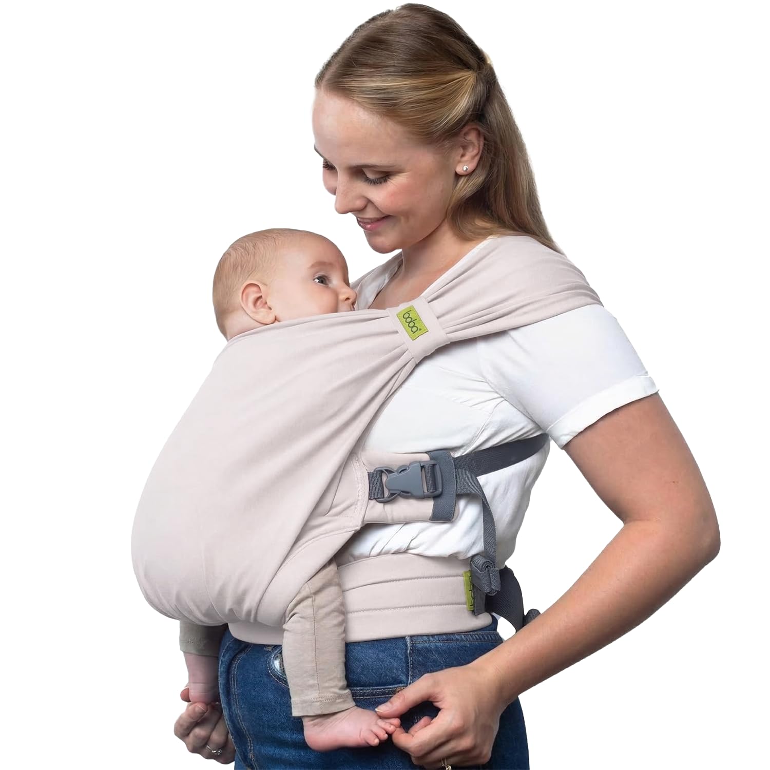 Boba Bliss Babytrage Neugeborene ab Geburt bis 16 kg - 2-in-1 Baby Carrier & Baby Tragetuch Ohne Binden & Knoten, Hüftfreundliche Babytrage ab Geburt, Weiche & elastische Baby Trage (Grau)