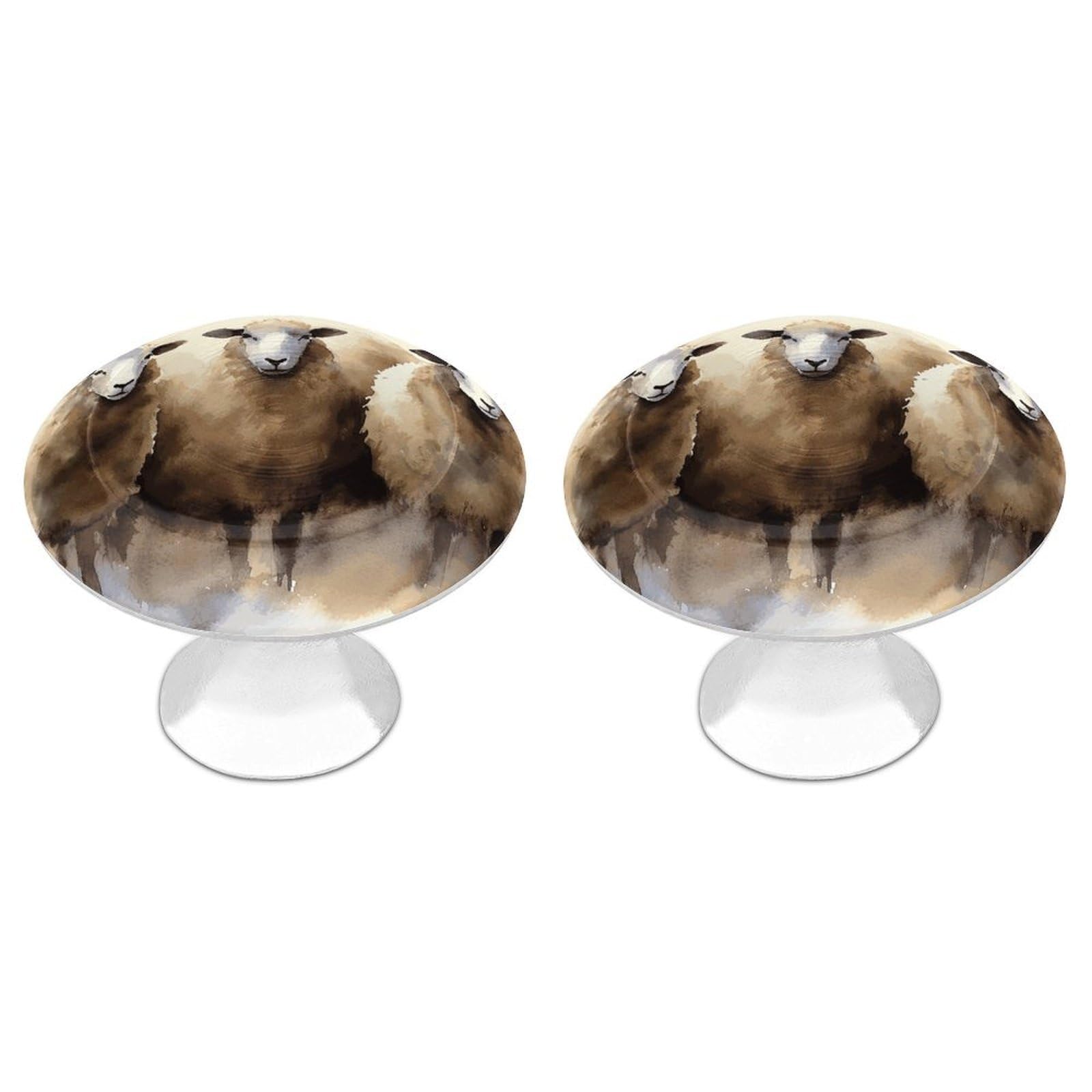 Qmnbtes Sheeps Watercolor 2 Pcs Kitchen Cabinet Knobs, Stainless Steel Furniture Knob Pulls Handles Decorative, Vintage Knobs For Dresser/Drawers/Bathroom/Closet Door/Bifold Door/Cupboard