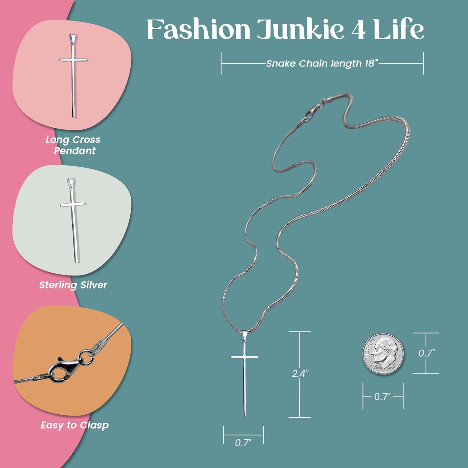 FashionJunkie4Life Sterling Silver Cross Necklace for Men and Women