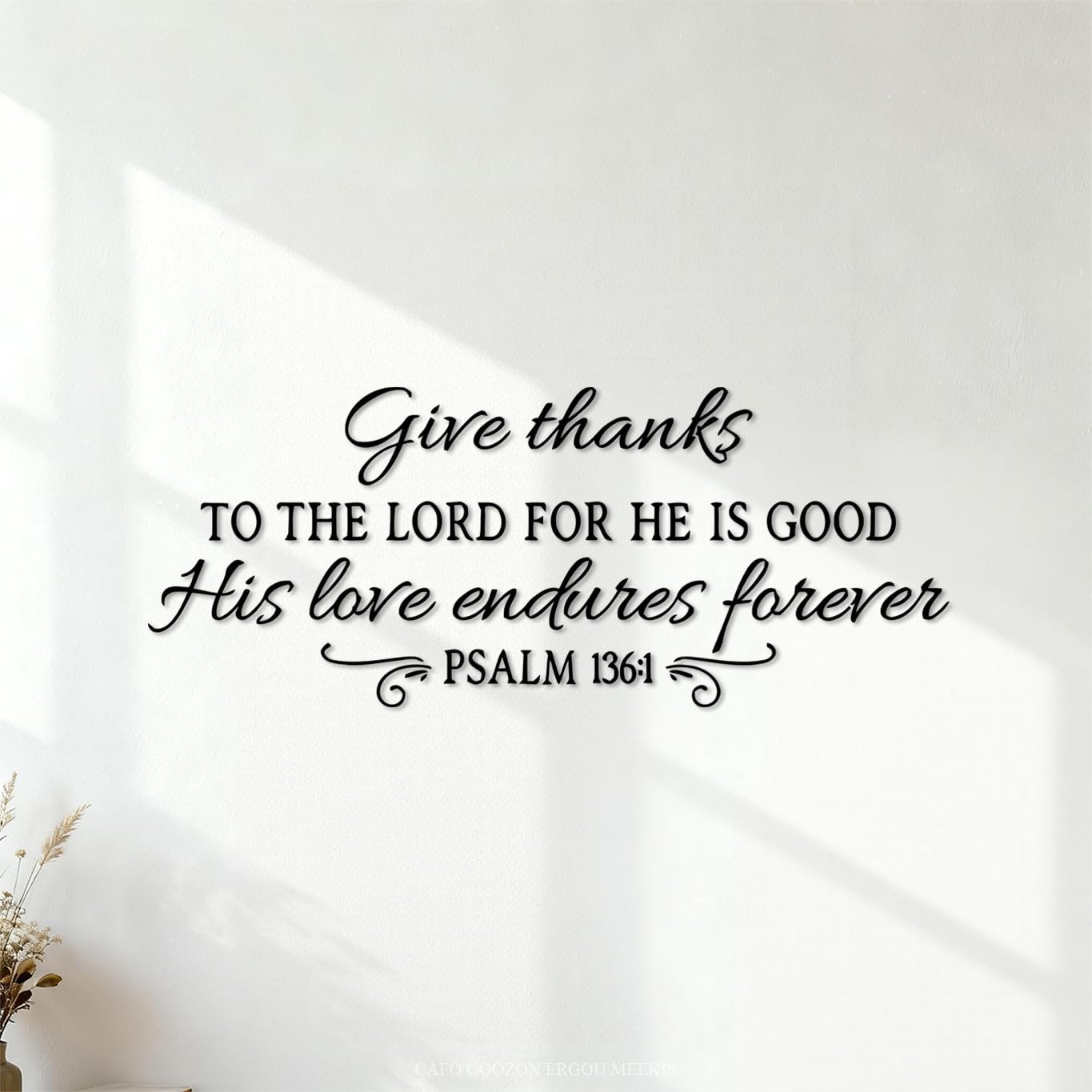 Ergou Stickerdecal-83795 Psalm 136:1 Christian Scripture Vinyl Art Sticker 50.4X125.7cm Equipped With Transfer Film Kit Black