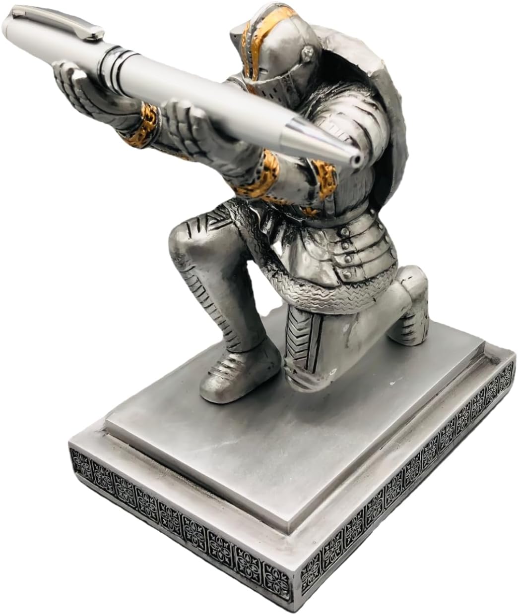 Wanwanzi Knight Pen Holder with Sword Kneeling Knight Pen Stand Medieval Armored
