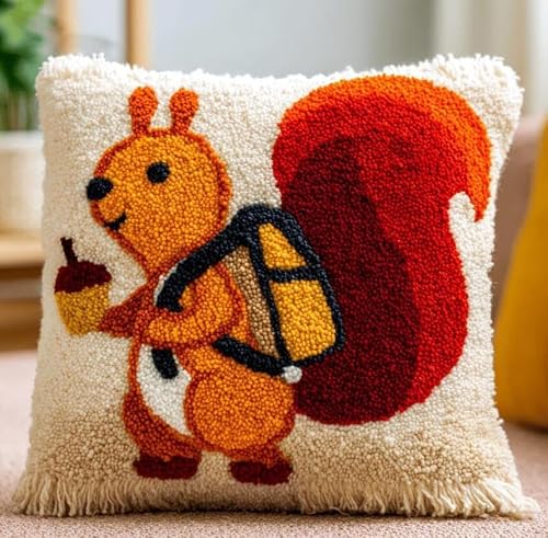 kitphoenix Latch Hook Pillowcase Embroidery Kit,Squirrel