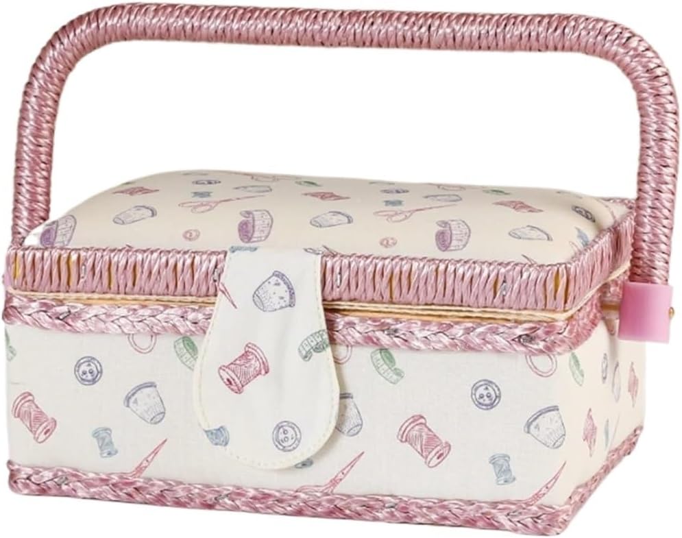 Pin Cushion Storage Sewing Supplies Sewing Kit,Sewing Box,Sewing Basket With Floral Print Design Sewing Kit Storage Box With Removable Tray Built-in Pin Cushion And Interior Pocket Thread Organizer