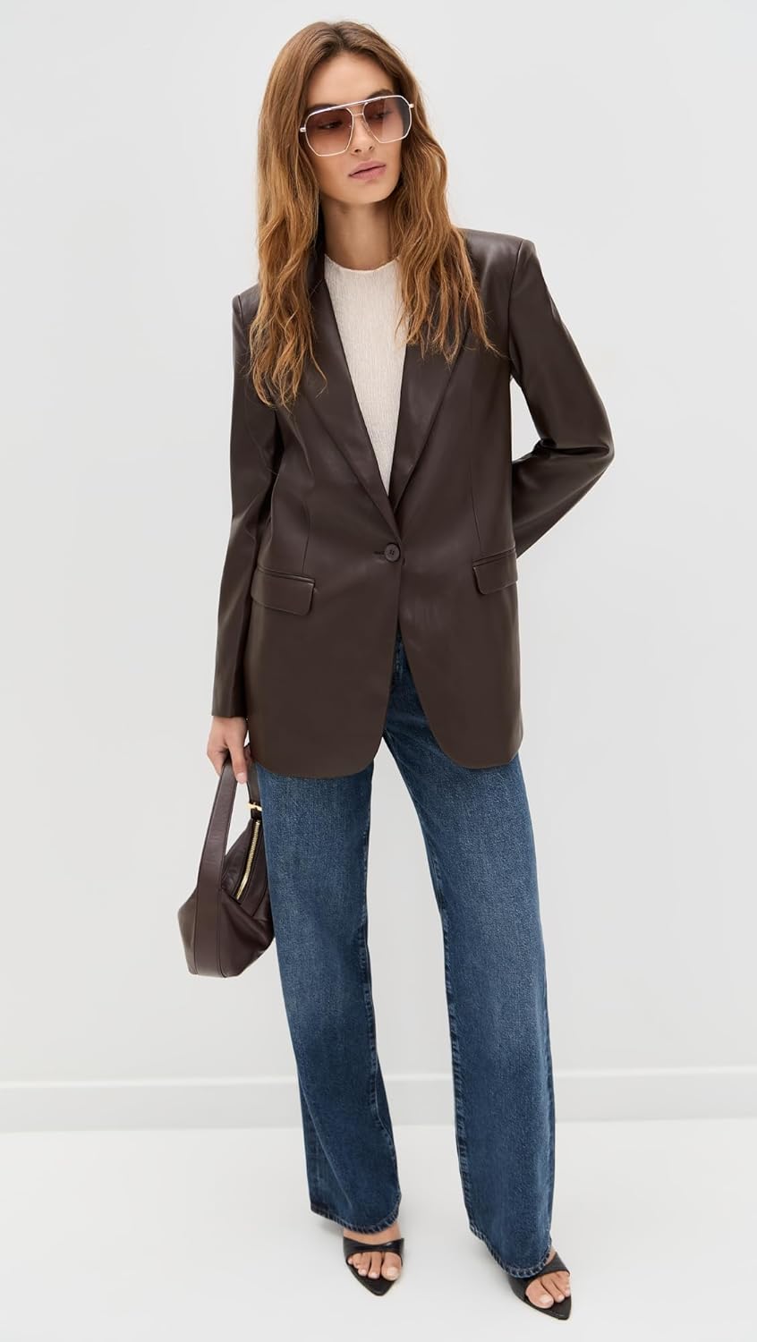 Susana Monaco Women's Faux Leather Boyfriend Blazer