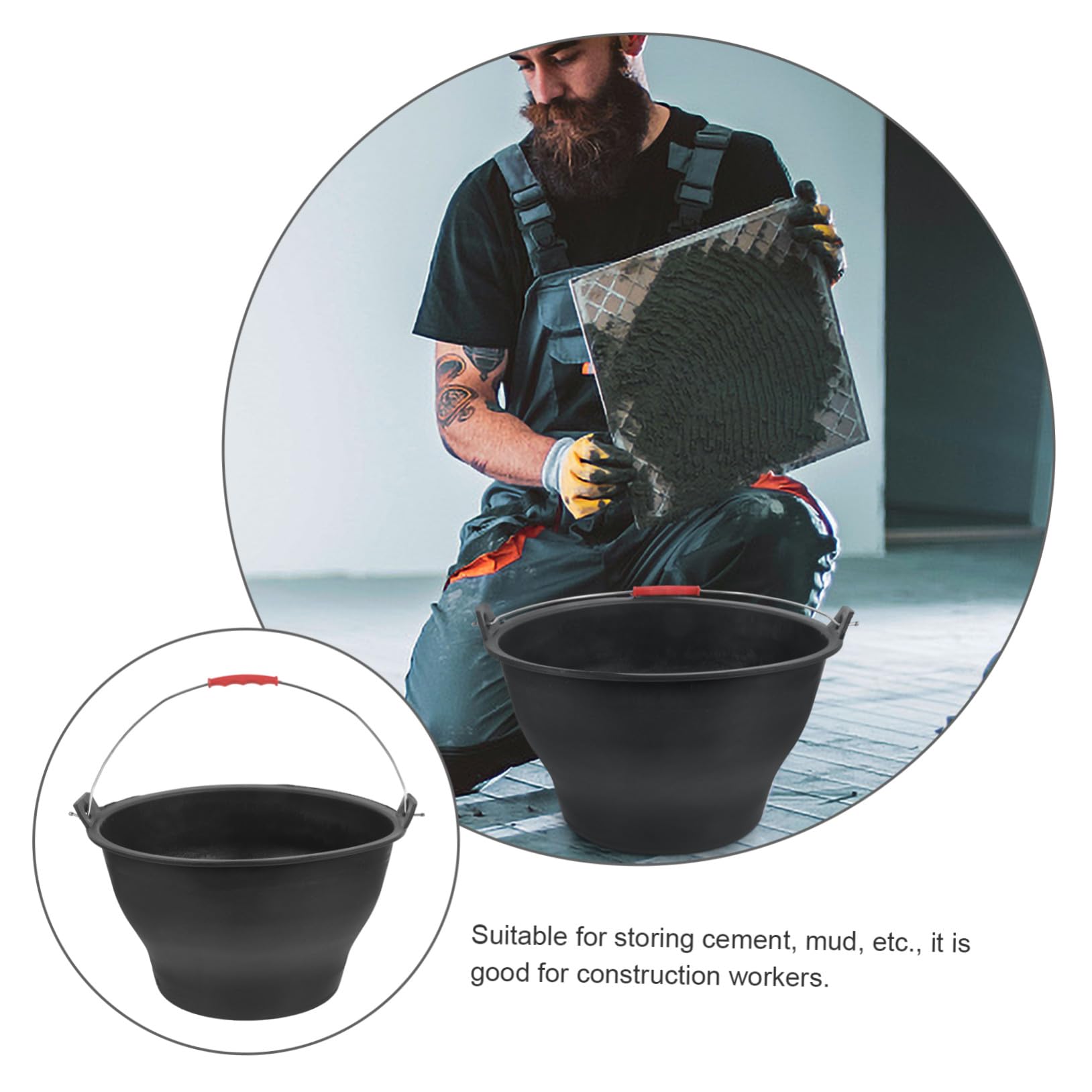NUOBESTY Seau Grosse Noir Ciment de Poignée Léger en Plastique Portable Plusieurs styles Résistant Capacité pour Chantier et Jardinage