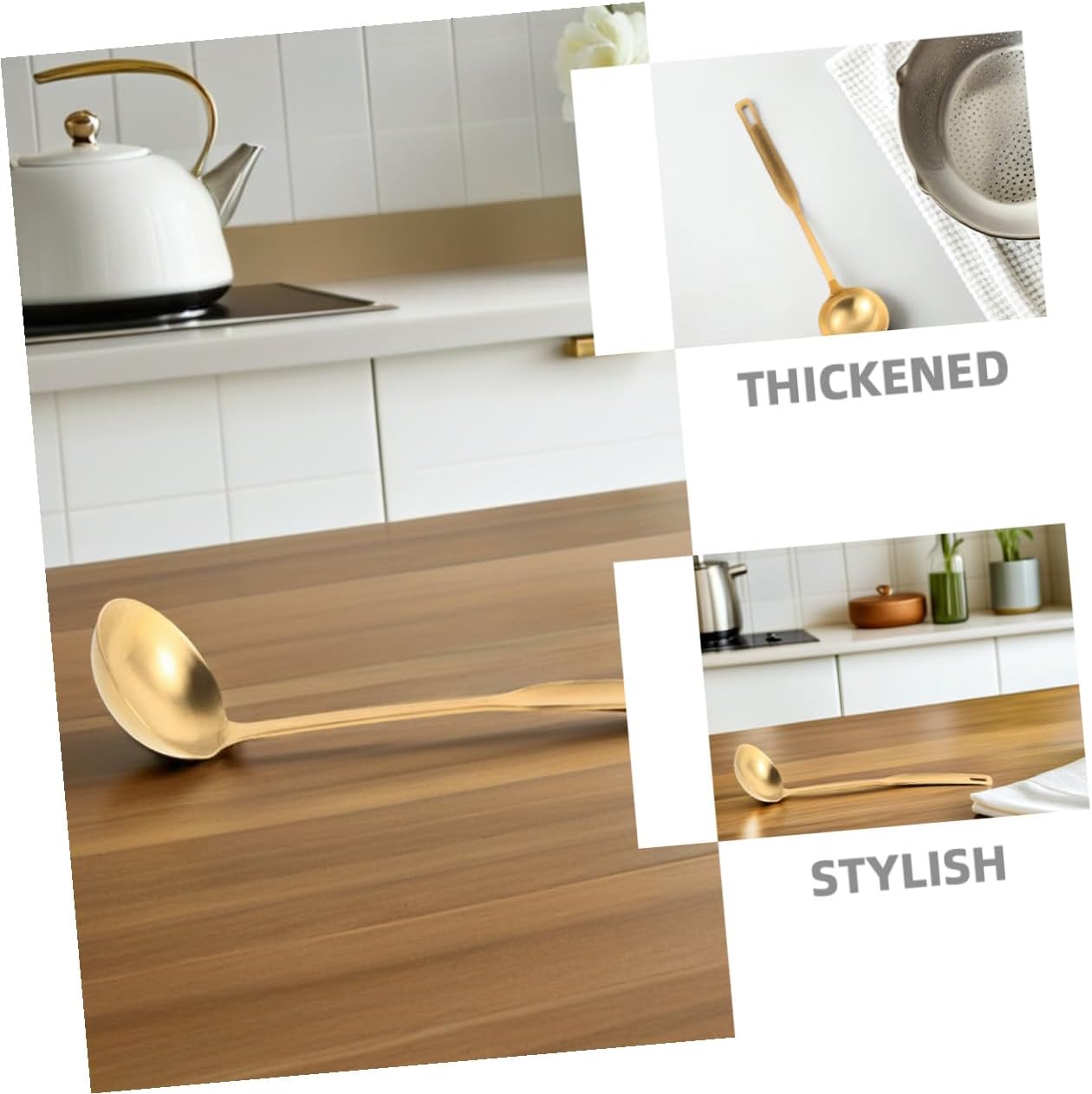 2pcs Stainless Steel Soup Ladles Thickened Golden Serving Spoons