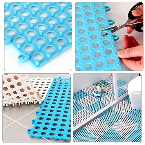 12 Pack 11.8" X 11.8" Interlocking Floor Tiles With Drain Holes Soft Pvc Non Slip Shower Floor Mat Modular Interlocking Cushion Mat For Drain, Pool, Patio, Balcony, Kennel, Poultry, Floor Grid, Blue #TOP2