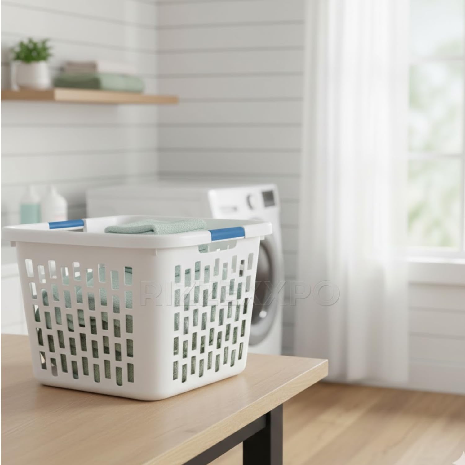 4 Pack 1.5 Storage Bushel Square Laundry Basket Plastic, Laundry Hamper White, Ultra Square, Plastic Laundry Basket with 2 Comfort Grip Handles,