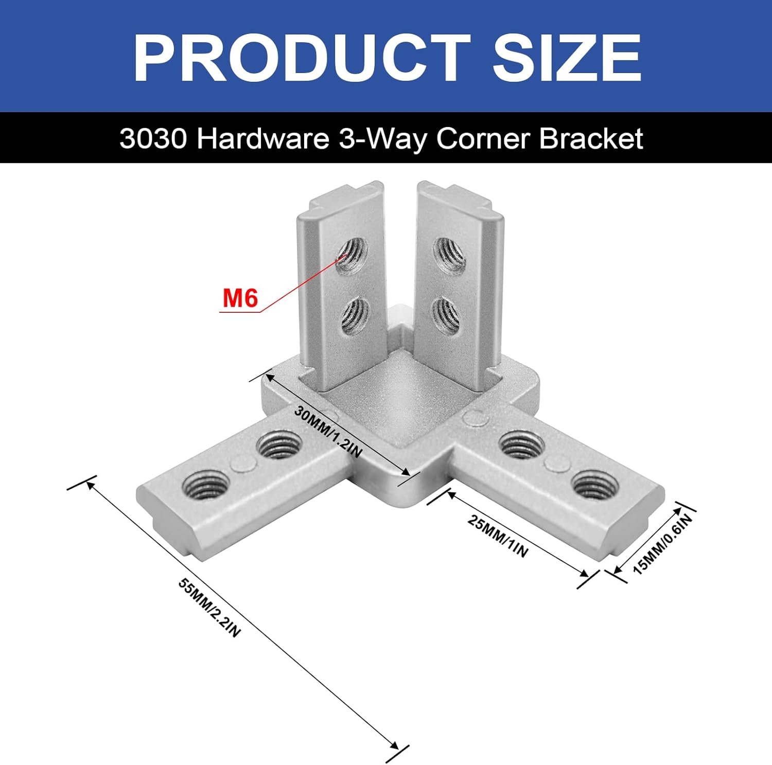 12Pcs 3030 3-Way Corner Brackets, 3030 Joining Corner Angle Joint Connector for 3030 Series Aluminum Extrusion Hardware Accessories Silver