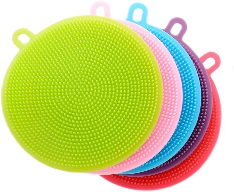 5 Pack Silicone Dish Sponge Washing Brush Scrubber Household Cleaning Sponges, HOMREE Antibacterial Mildew-Free Brushes