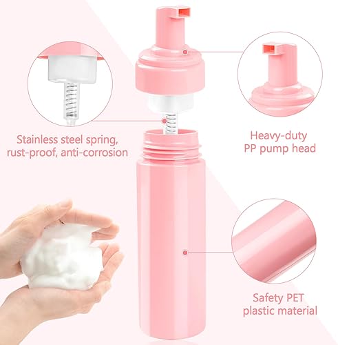 Miniatura 7 de Botella de espuma de 6.8 onzas líquidas, bomba de botella de espuma vacía rosa, botella de espuma de viaje para jabón, champú, botella dispensadora