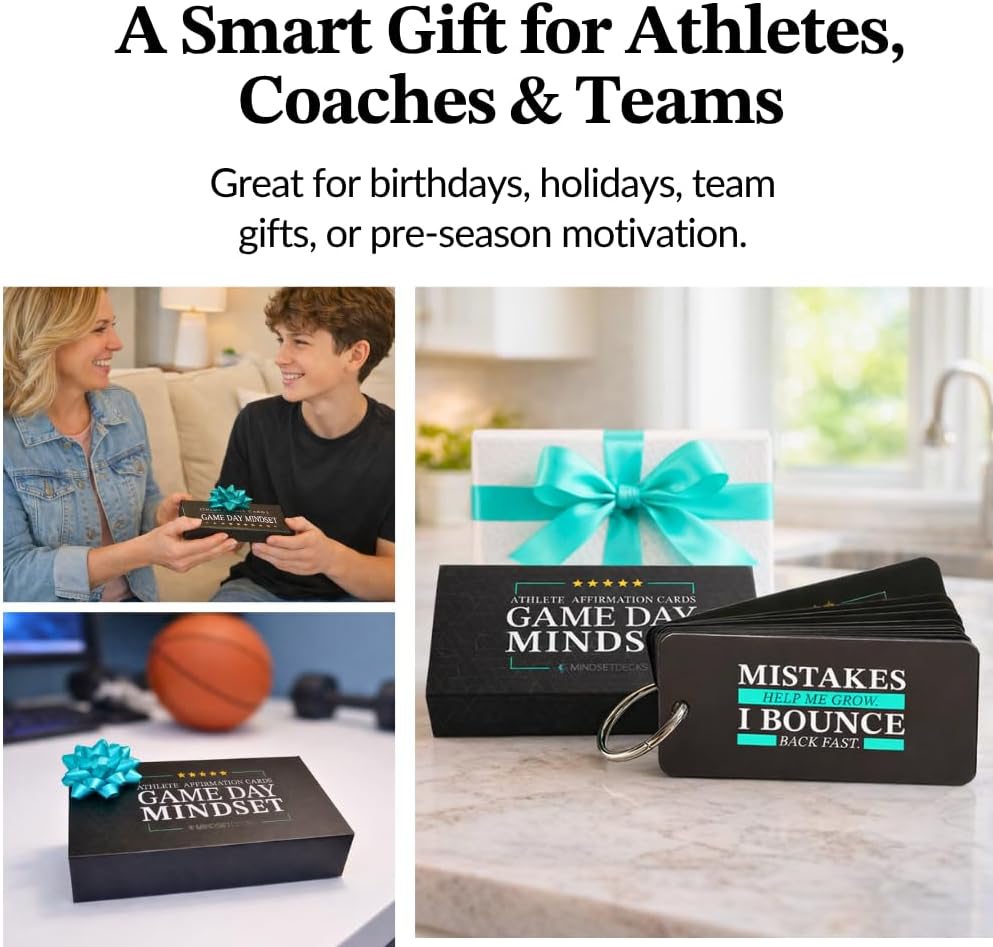 Athlete Affirmation Cards – 30 Game Day Mindset Boosts for Athletes – Confidence, Focus & Mental Toughness – Compact Affirmation Cards with Metal Ring – Gift for Athletes & Coaches