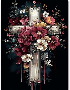 Flower Stamped Cross Stitch Kits for Beginners,Cross Christianity Needlepoint Counted Cross Stitch Kits for Adults,Easy Prestamped Boy Pattern Needlepoint Kit Crafts for Home Decor Gifts 12X16 Inch