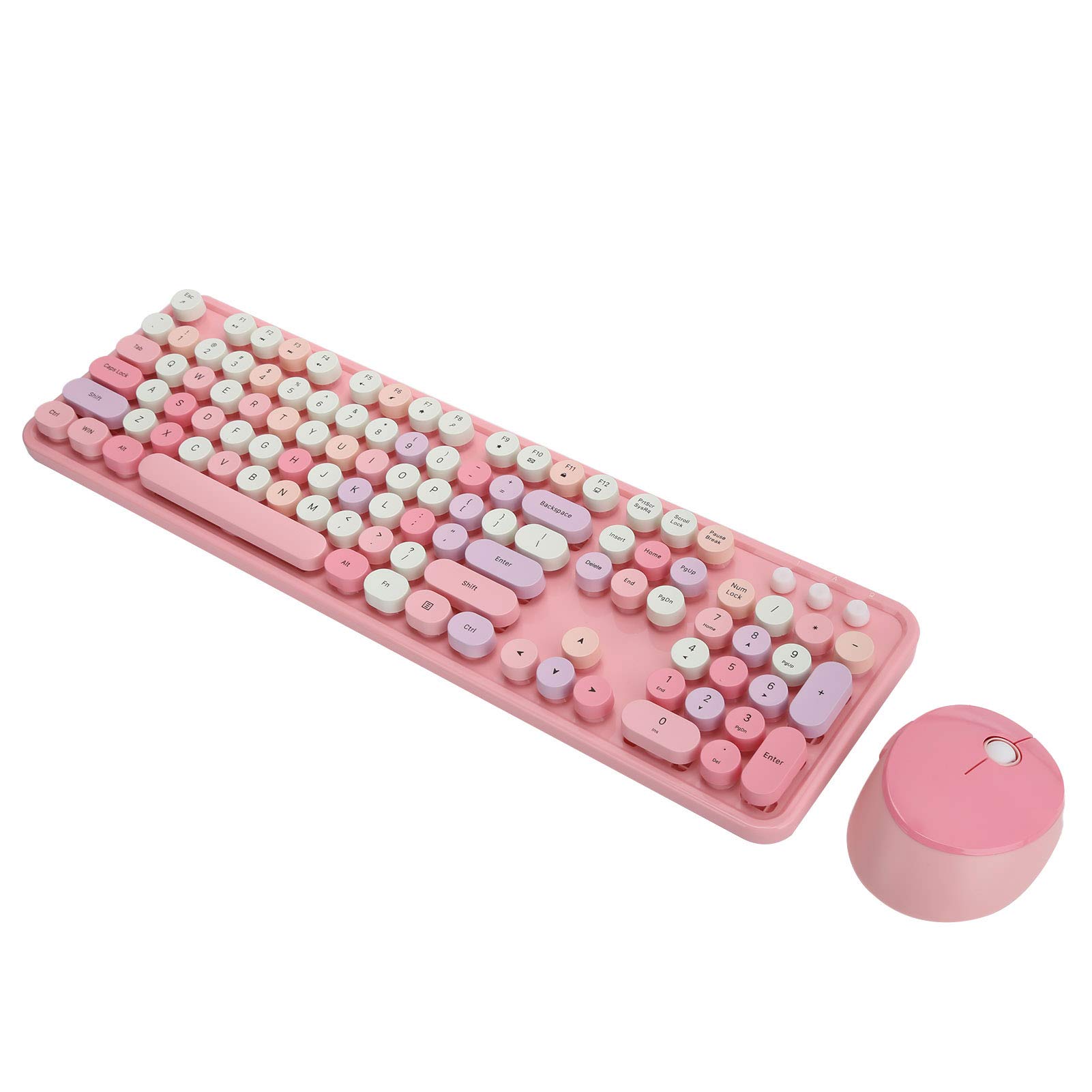 Tbest Clavier sans Fil Ensemble Clavier et Souris sans Fil 2,4 Ghz 104 Touches Clavier Mignon de Bureau de Bureau pour Ordinateur (Couleur mélangée Rose)