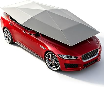Fully Automatic Car Umbrella for Roof with Remote, 4.2m/4.8m/5.2m Universal Car Tent with Bracket, Portable Protection Carport, Folded Cars Sun Shade Movable Canopy for Sedan SUV Gray-5.2m