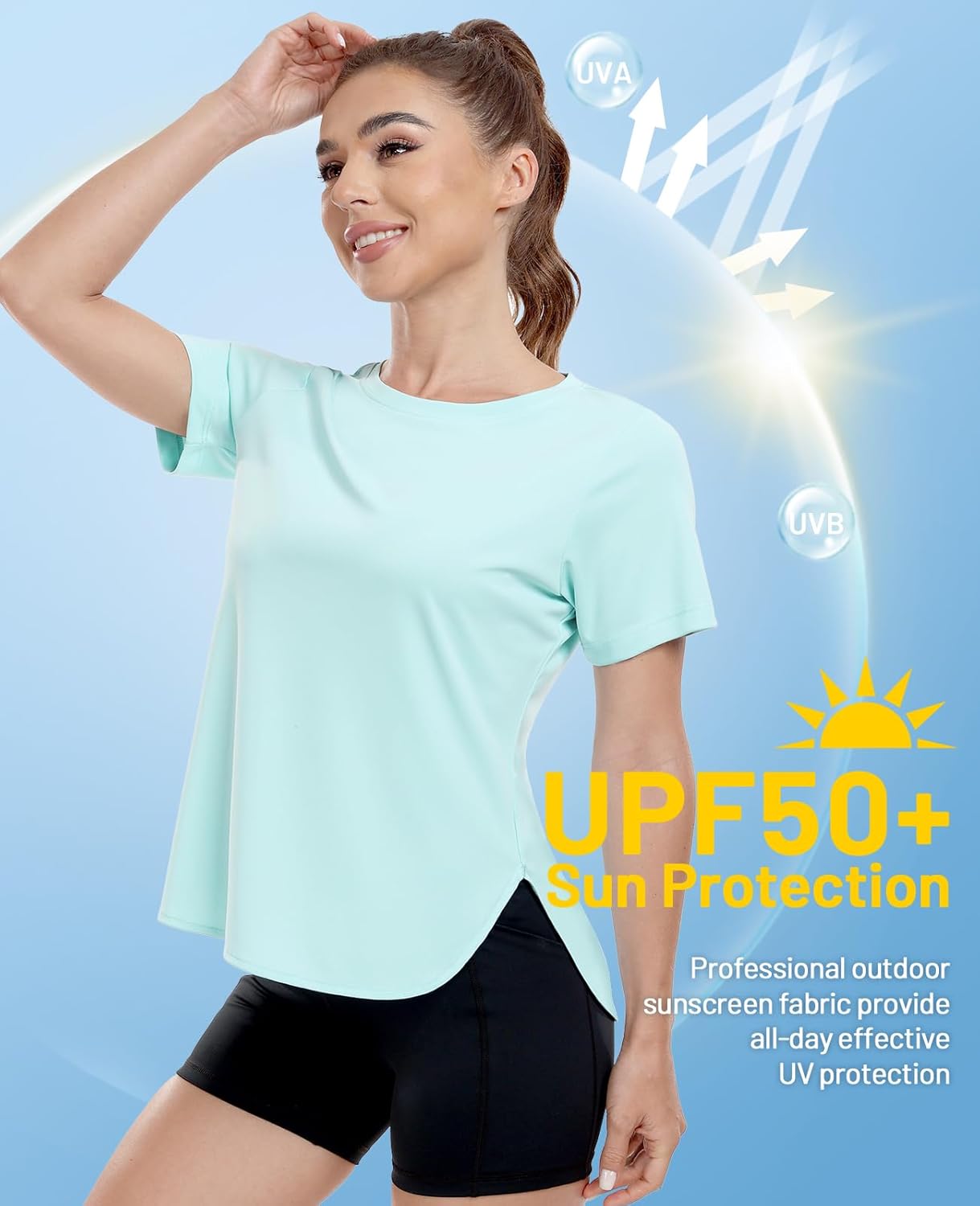 MIER Womens UPF 50+ Sun Protection Workout Tops Short Sleeve UV SPF T-Shirts for Athletic Gym Exercise Yoga, Dry Fit - Image 3