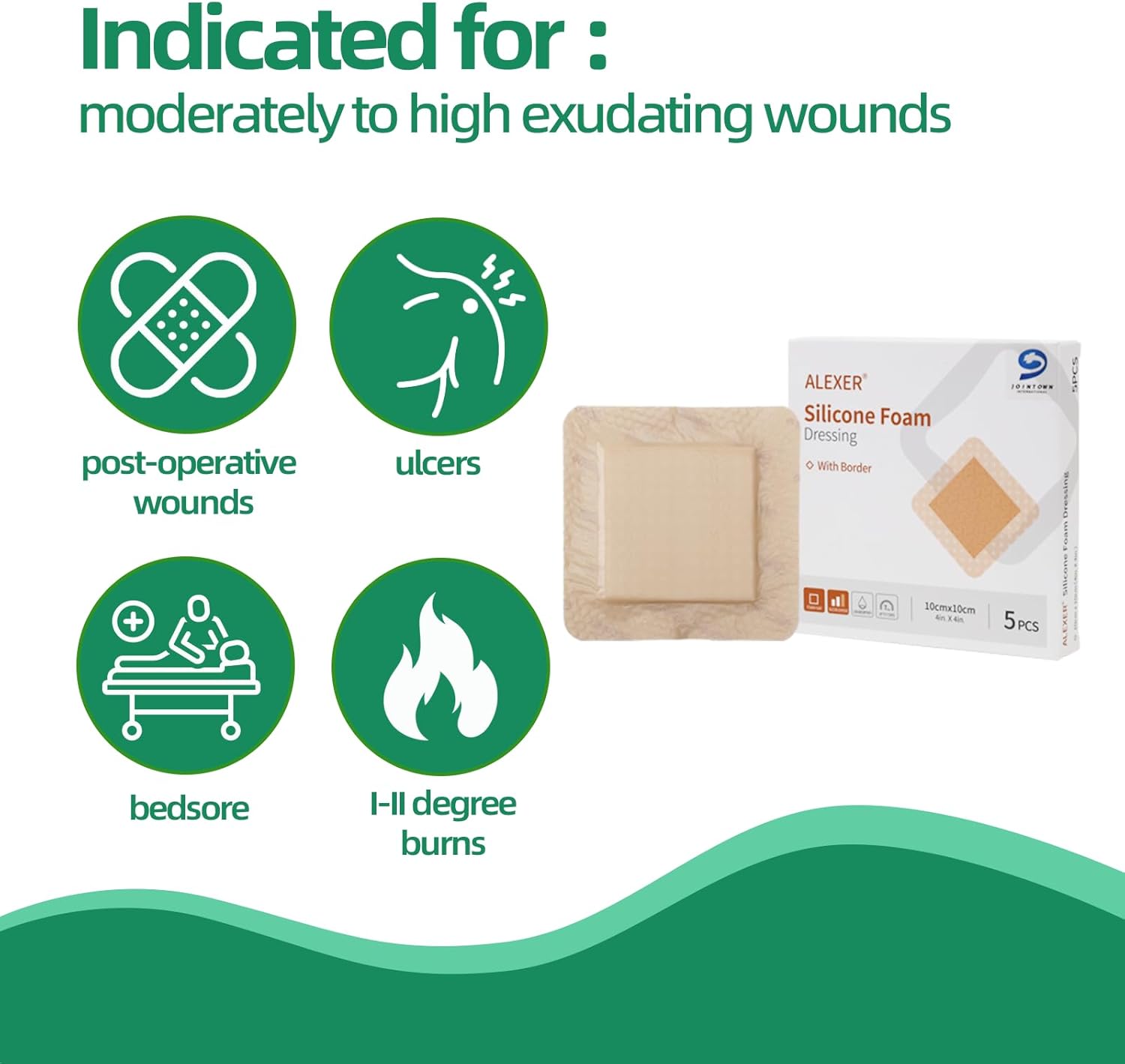 Jointown Foam Absorbent Wound Care Dressing, Adhesive Silicone Sacral Foam Dressing with Border, Waterproof Bed Sore Bandages, 7"x7", 5 PCS - Image 7