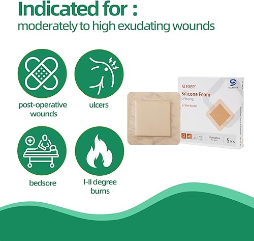 Miniatura 7 de Jointown Apósito absorbente de espuma para el cuidado de heridas, vendaje de espuma sacra de silicona adhesiva con borde, vendajes impermeables para