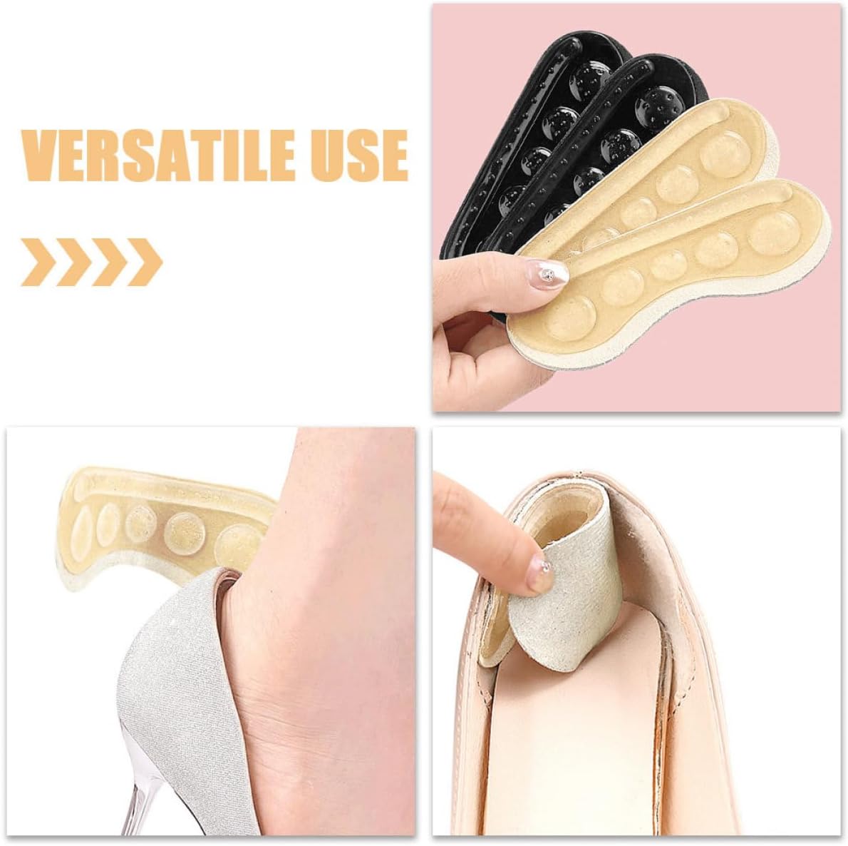 MOLUCKFU 2 Pairs Anti-wear Heel Cushions Shoe Inserts with Self-Adhesive Soft Padding for Women’s High Heels and Grip Pads for Preventing Blisters