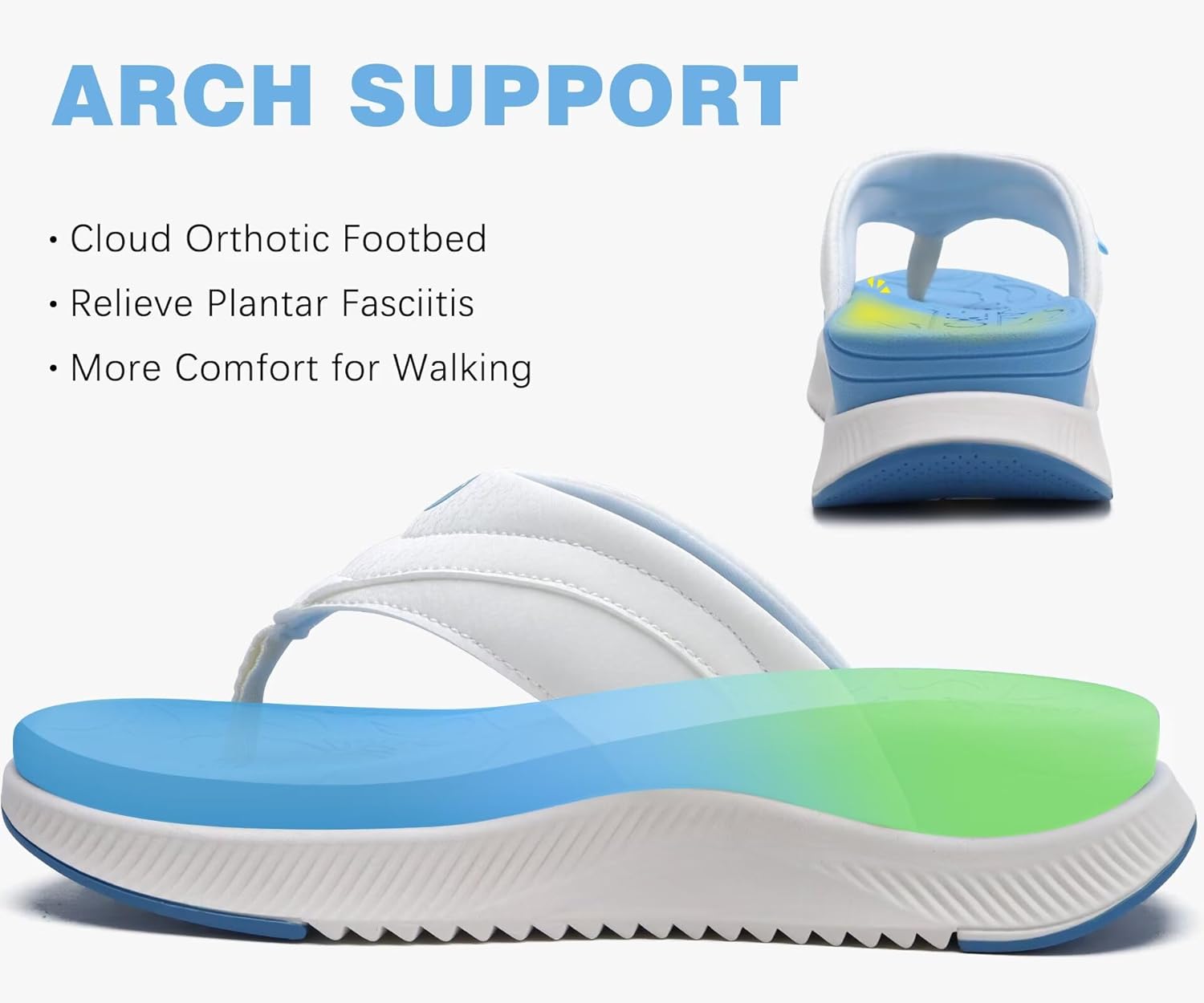 ONCAI Women's Orthotic Cushion Flip Flops Recovery Walking Sandals for Women with Arch Support Summer Comfortable Slip On Flip Flops for Womans Size 6-12 - Image 2