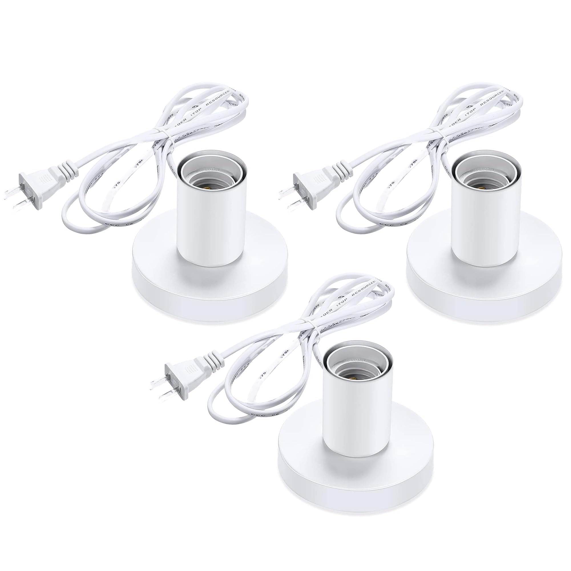 Decorcity Polished Metal Desktop Lamp Base E26 E27 Screw Light Bulb Holder Base Light Sockets Base Light Bulb Base Lamp Replacement Base for Holding Bulb, 6 Feet Cord (White, Pack of 3)-image-45