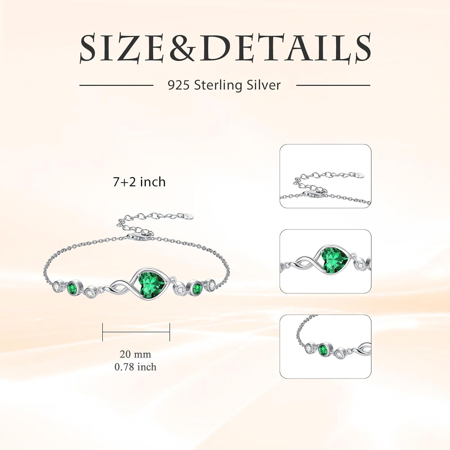 HPQQ Infinity Birthstone Bracelet 925 Sterling Silver Heart Love Infinity Bracelet for Women Fine Jewelry Birthday Mothers Day Gifts for Mom Wife Her