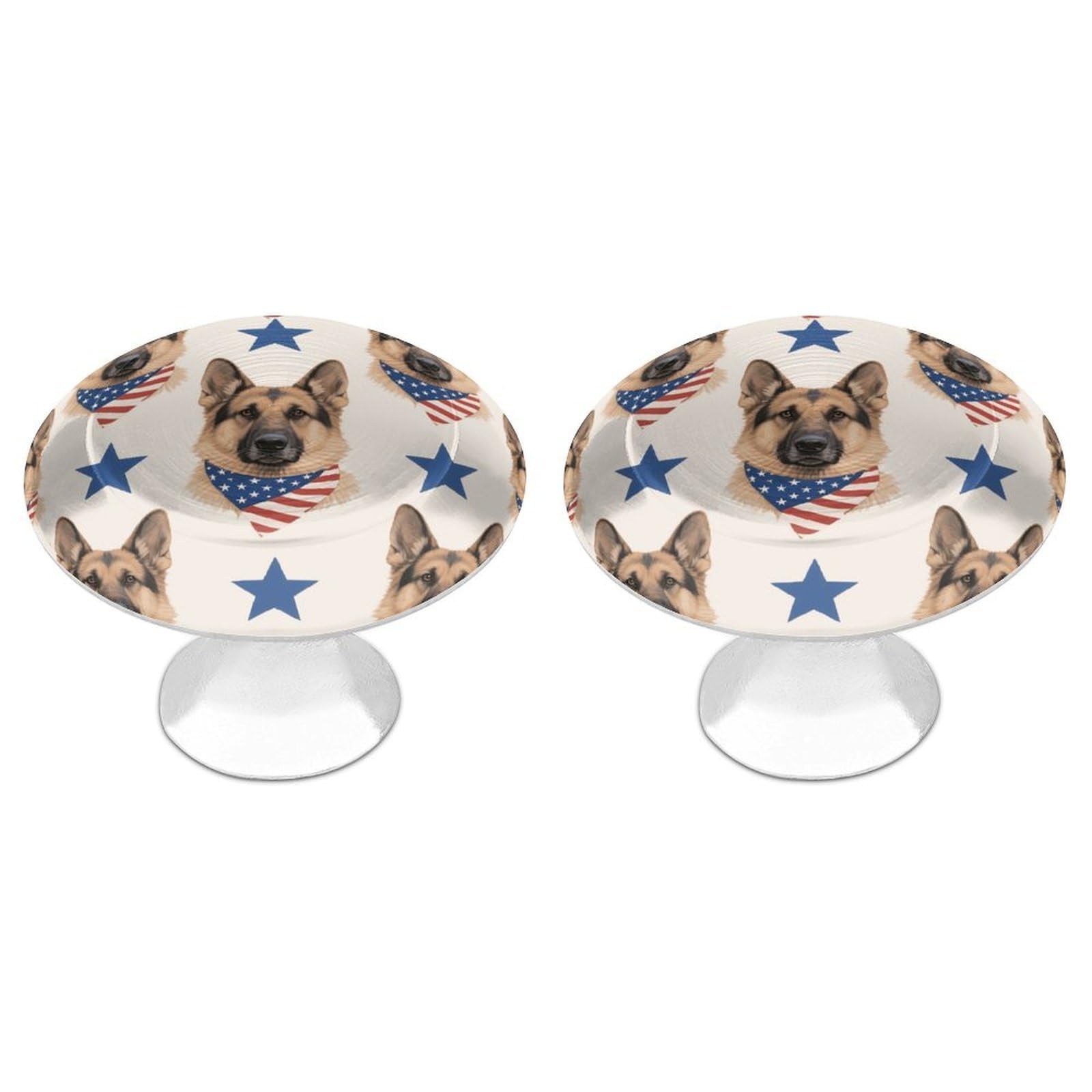 Fodpand White 2 Pack Cabinet Knobs 1.1 Inch Single Hole Drawer Pulls Handles Decorative Patriotic German Shepherd Furniture Knobs For Dresser Kitchen Bathroom Cupboard Wardrobe Vanity Closet Door Hardware