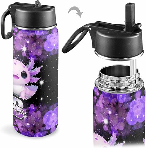 Miniatura 2 de Botellas de agua personalizadas para niñas, lindos ajolotles, botella de agua deportiva de acero inoxidable personalizada con nombre, taza de viaje