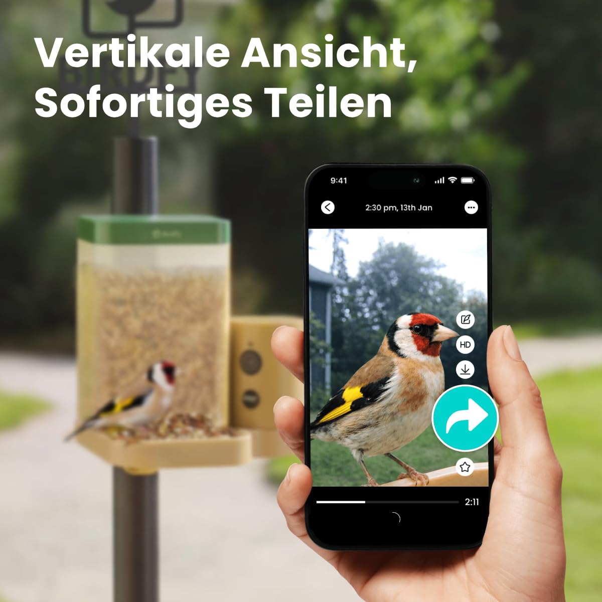 Birdfy Smart Vogelfutterhaus mit Kamera für Anfänger, Solarbetriebener Vogelfutterautomat für den Außenbereich mit doppelter Nachtsicht, KI Vogelerkennung kostenlos, Zeitlupe und Schutzklasse IP66