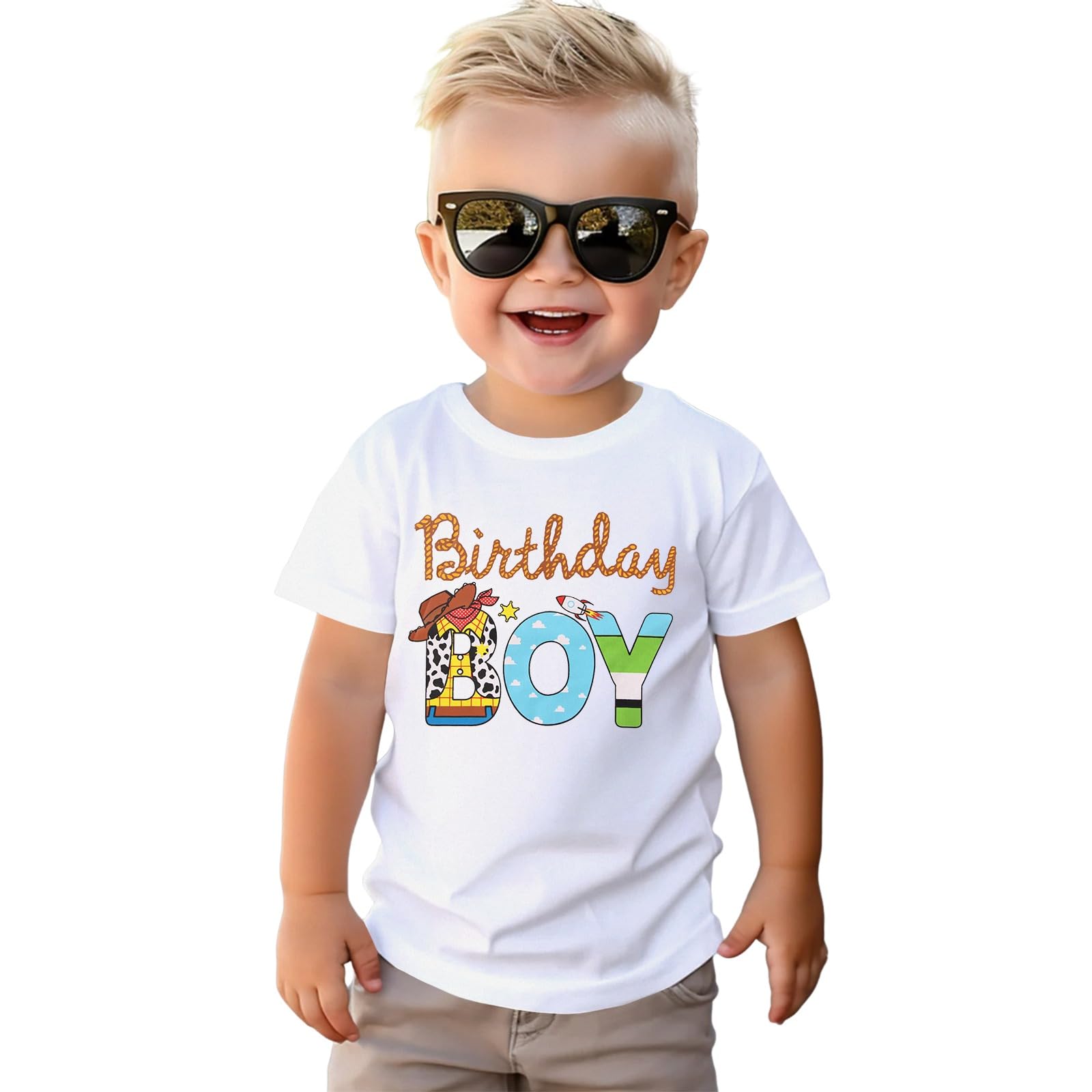 T-shirt d'anniversaire pour garçon de 1 à 6 ans - T-shirt mignon imprimé de dessin animé - T-shirt d'été à manches courtes en coton - Vêtements pour enfants - Tenue de fête d'anniversaire pour bébé