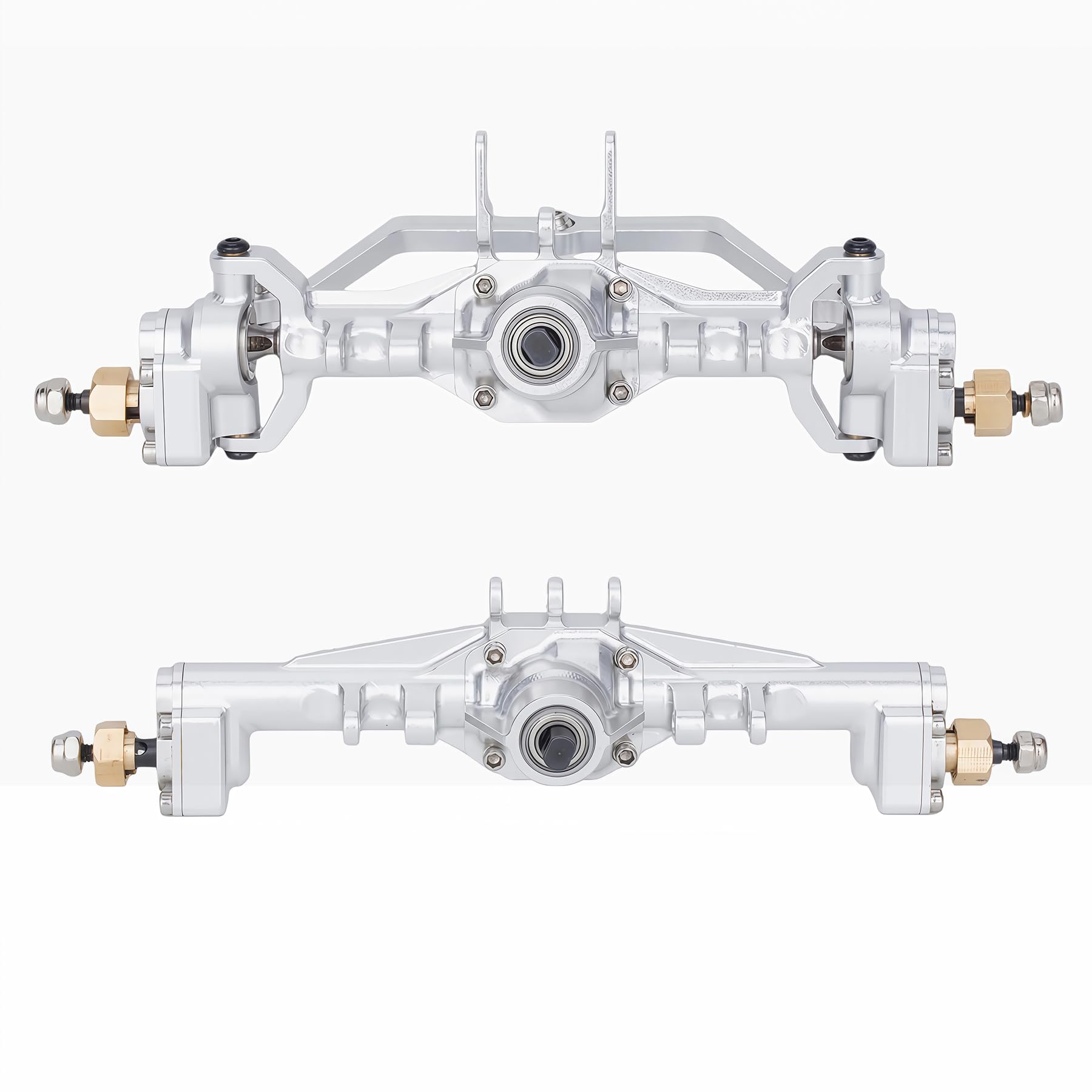 Photo 1 of AMK Aluminum TRX4M Axles, CNC TRX4M Portal Axles Front & Rear Set with Steering Link, Aluminum Alloy Housing with Brass Hex for 1/18 RC Crawler TRX4M Defender Bronco Upgrade Parts (Silvery)