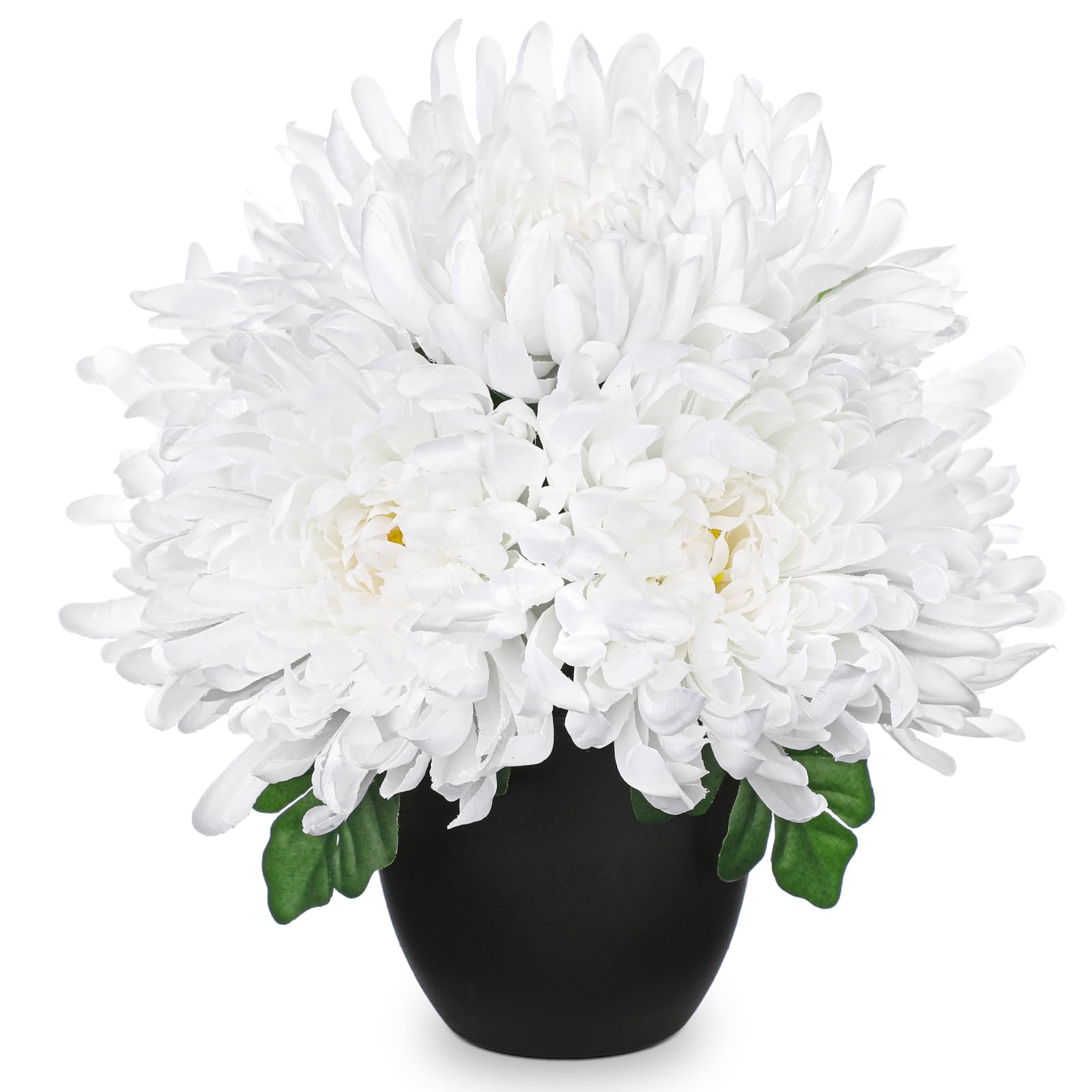 Hollyone Künstliche Chrysantheme Weiß Kunstblumen im Topf, 25cm Seide Chrysanthemen Blumen Deko, Künstliche Spinnenmütter Dekorative Blume für Büro Haus Schlafzimmer Wohnzimmer Tischdeko