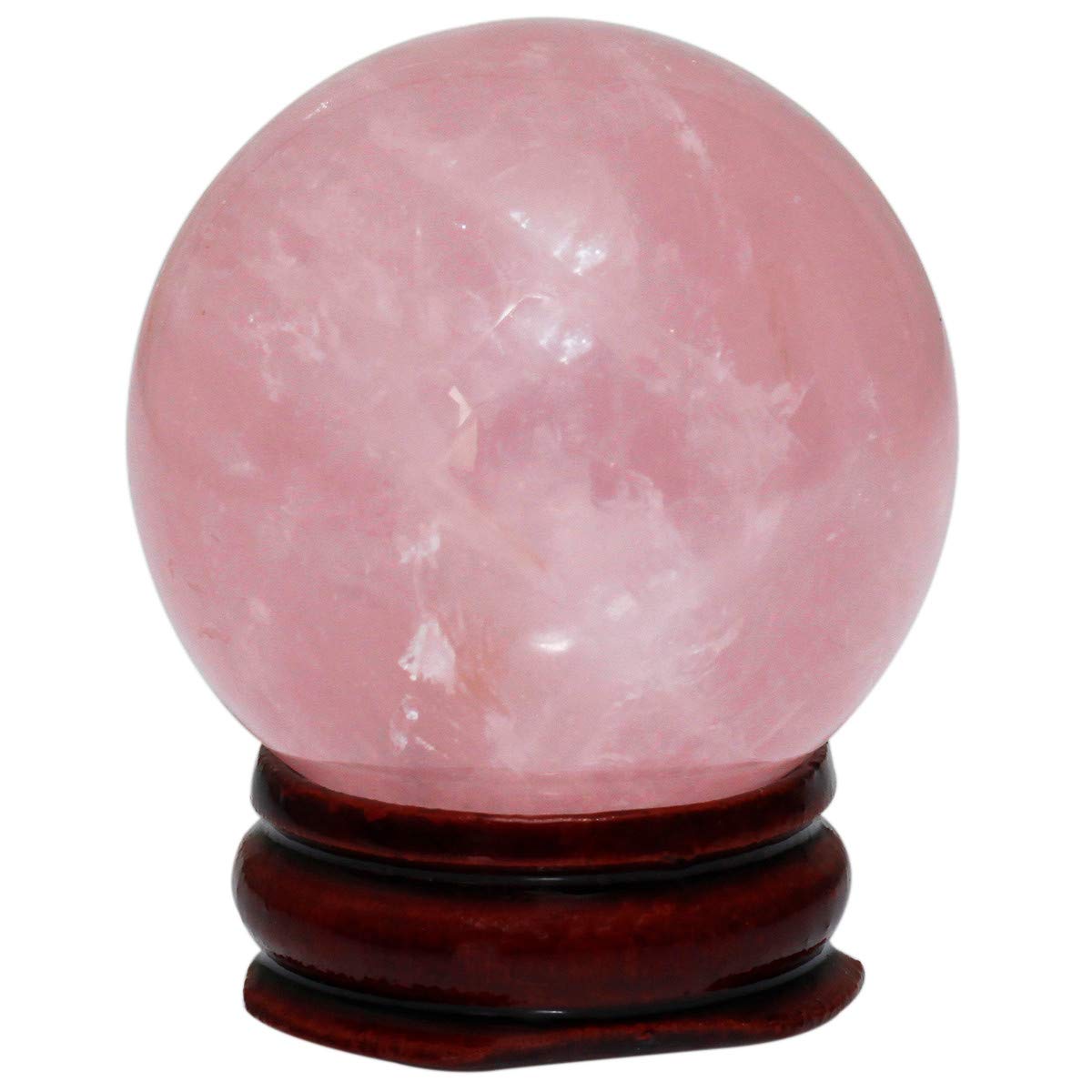 mookaitedecor 60-65mm Natural Small Pink Rose Quartz Crystal Ball with Wooden Stand