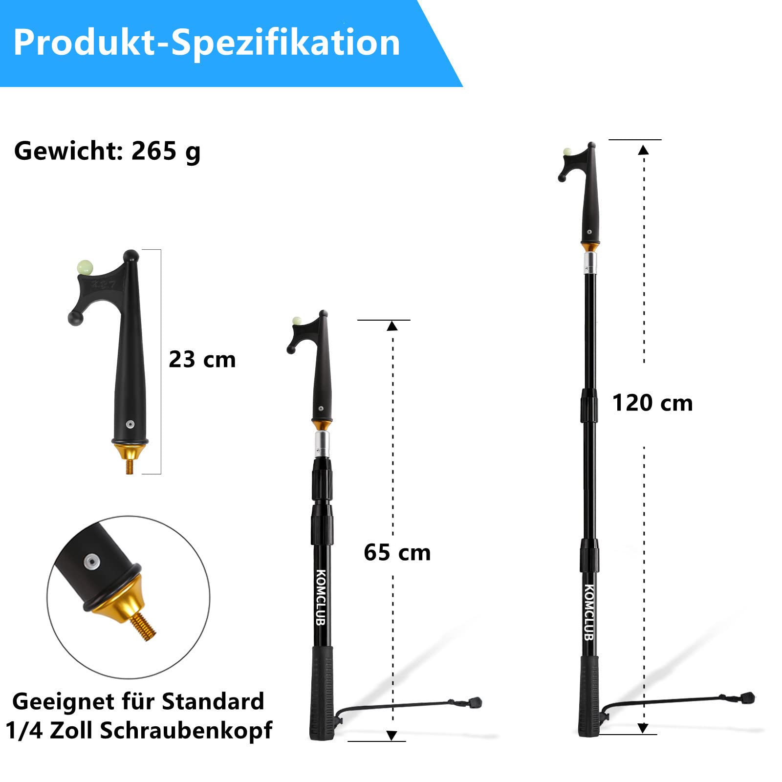 Gancio Telescopico Per Barche KOMCLUB - In Fibra Di Vetro, Leggero, Con Testa Luminosa | Portatile E Resistente - Foto 9