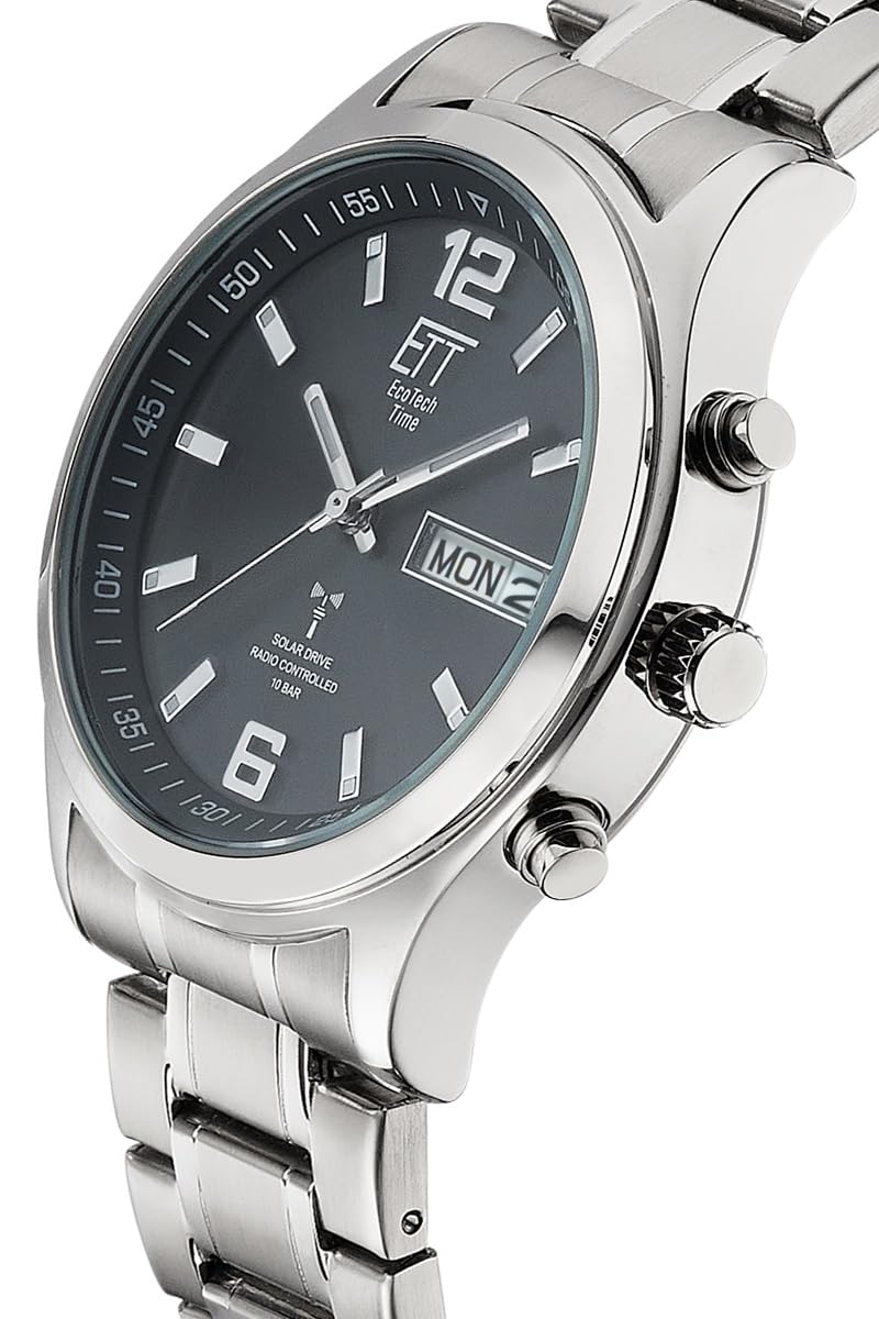 ETT Eco Tech Time Funk Solar Herren Uhr Analog mit Edelstahl Armband EGS-11247-22M