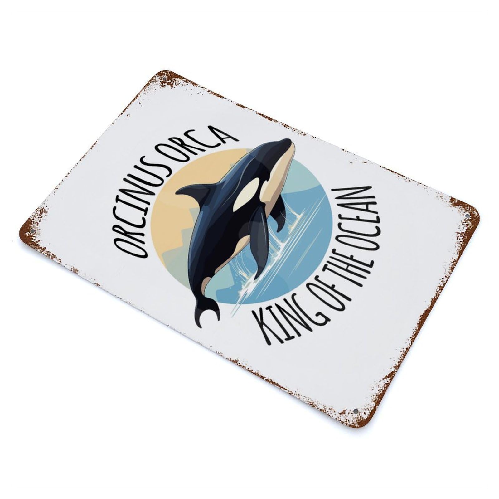 Orcinus Orca King of The Ocean Weathered Tin Sign 11.8"x7.9", Vintage Wall Decor for Garage, Pub Or Kitchen