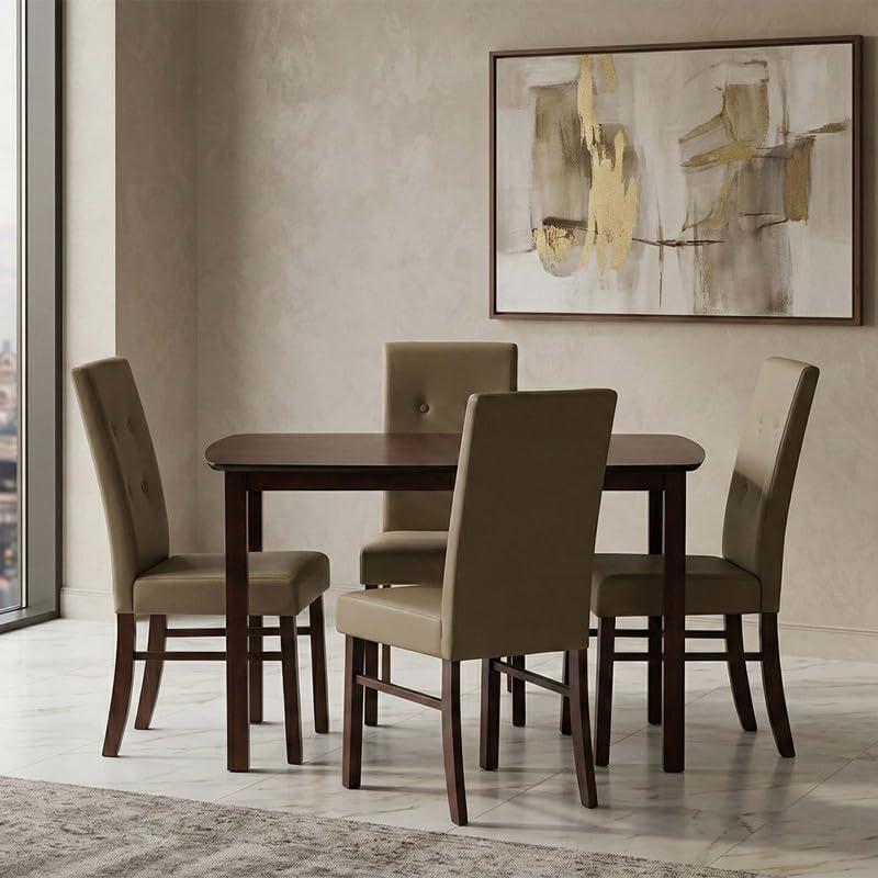 Image of Royaloak Elite Wooden Dining Table 4 Seater Set, Solid Wood Legs, Wooden Veneer Table Top, Leatherette Upholstered Chairs with Comfortable Back Support, Modern Contemporary Design