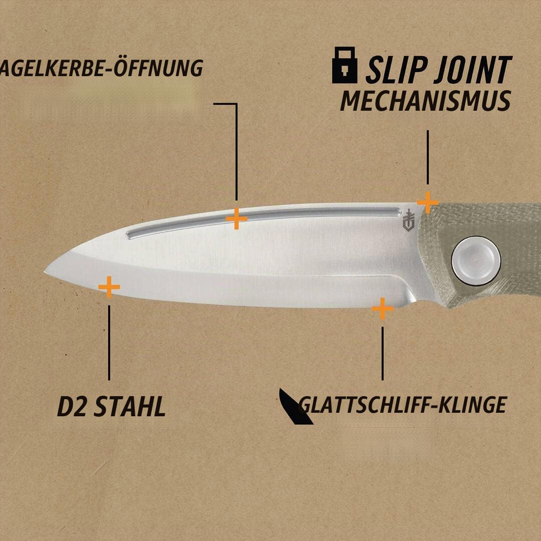 Gerber Taschenmesser mit Gürtelclip, Mansfield, Swayback Design mit Scandi-Schliff und Micarta Griffschalen, Klingenlänge: 8 cm, Oliv, 30-001910