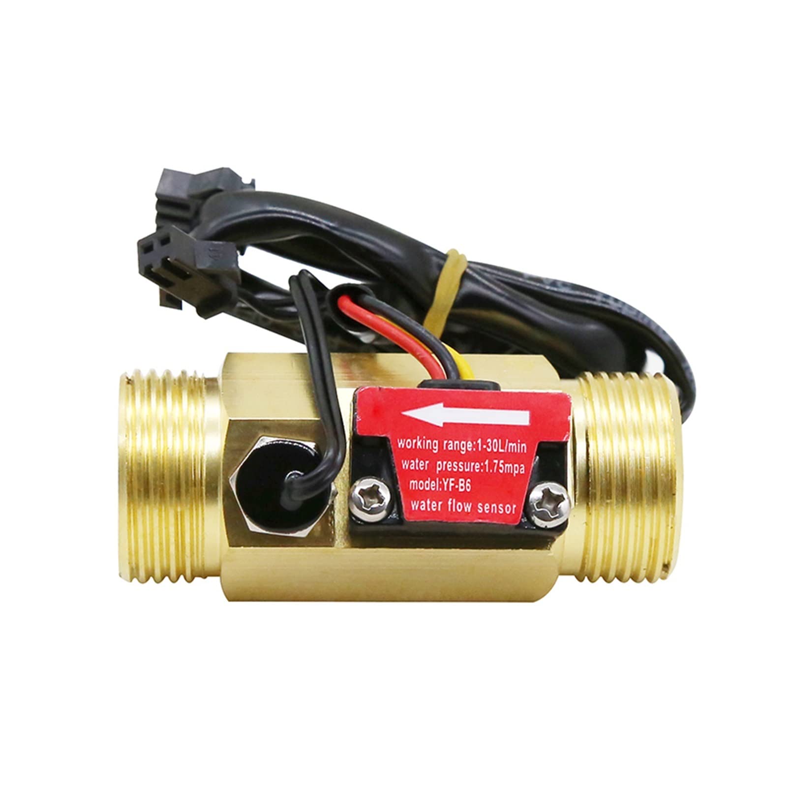 Medidor de caudal de agua, Sensor de Flujo de Agua DN15 DN20, rosca externa de latón de 1,75 MPa, caudalímetro de turbina de pulso, DC5~18V con detección de temperatura(DN20)