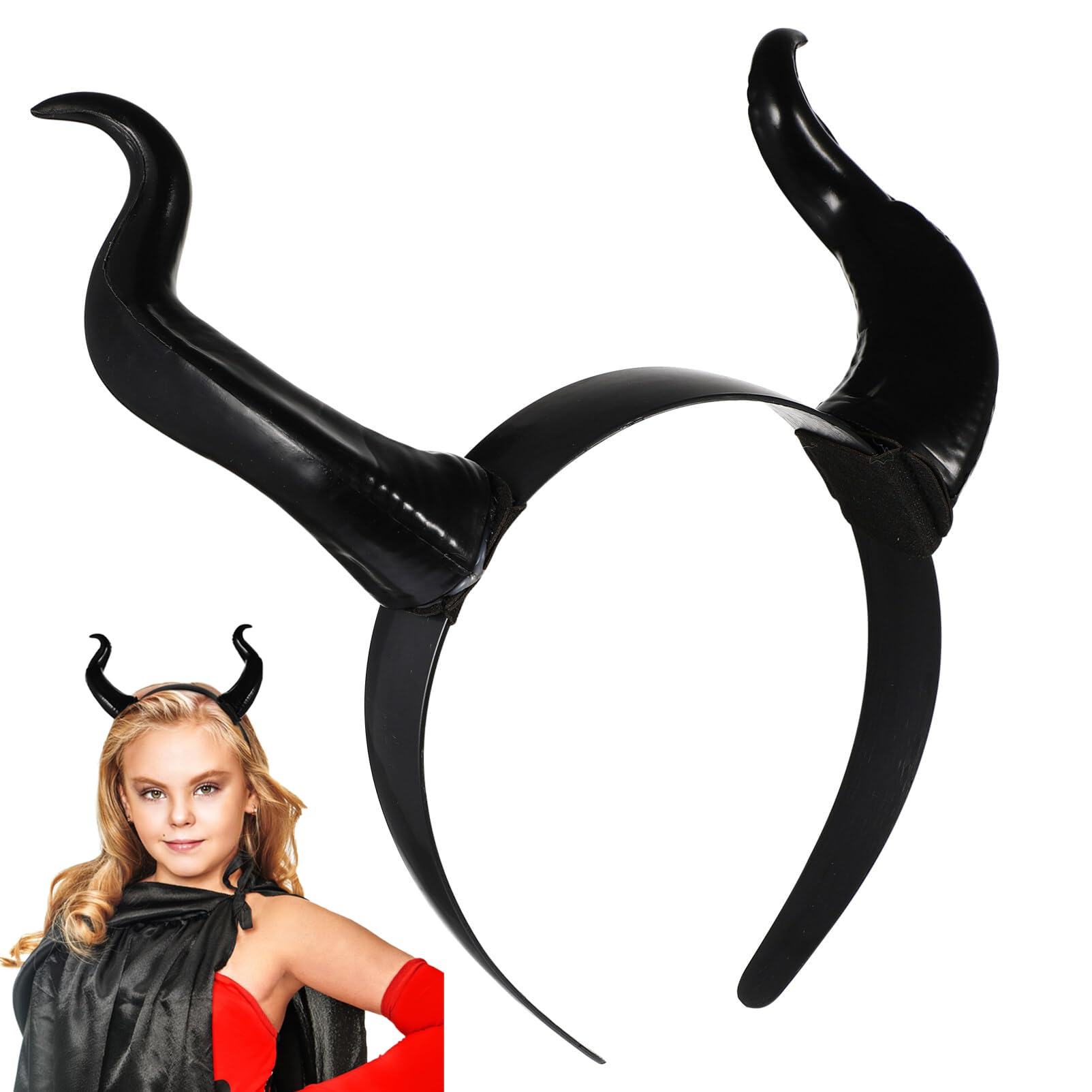 Artibetter Halloween Black Devil Horns Headband, Cosplay Horn Hair Hoop, Party Horns Headpiece, Large Horn Headband