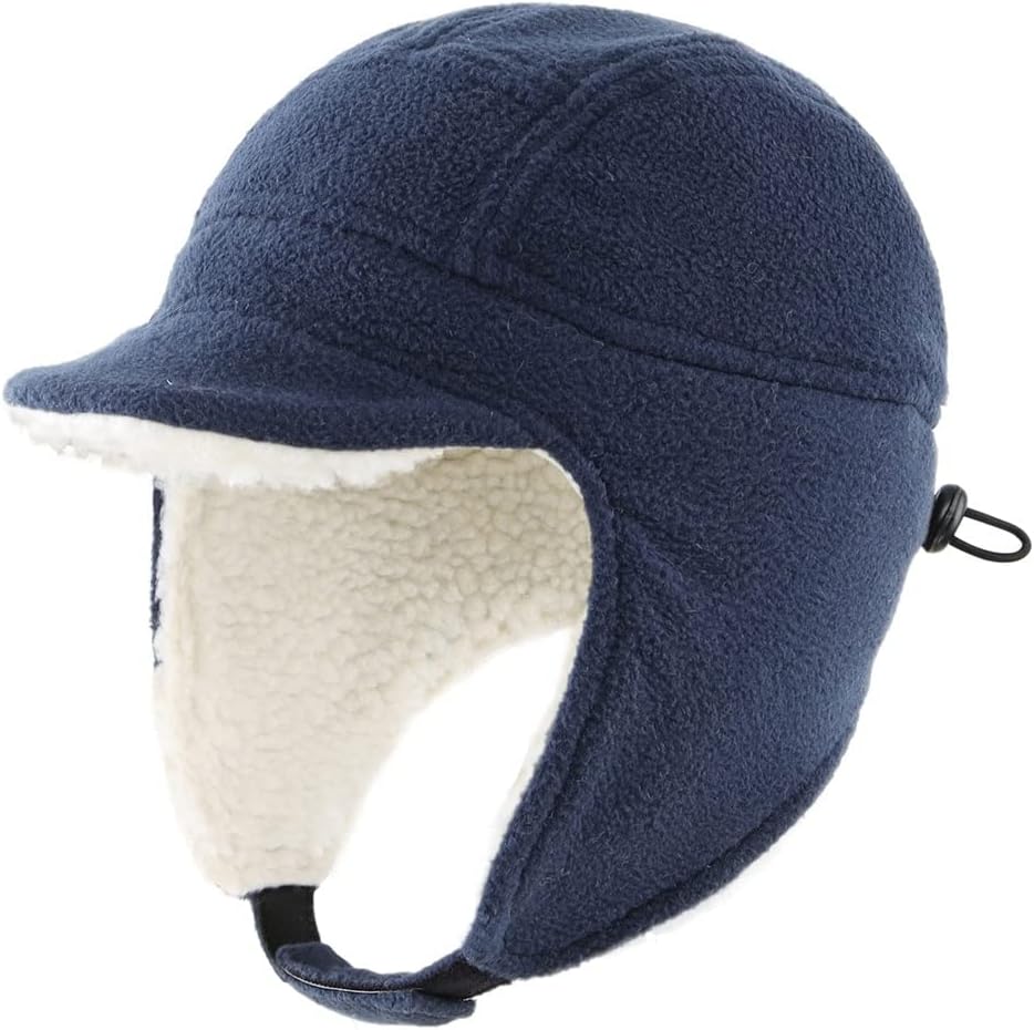 Toddler Boys Winter Hats Kids Fleece Sherpa Lined Thick Hat Warm Earflap Cap with Visor Windproof Snow Ski (D 1)